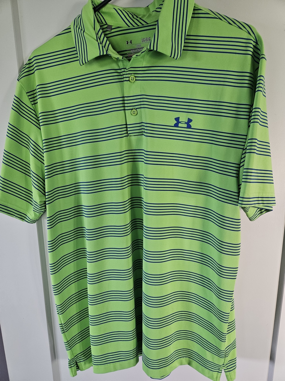 Under Armour Green Blue-Striped Polo Shirt HeatGear Performance